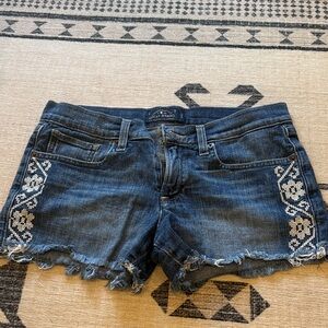 Lucky Brand Dark Blue Jean Shorts with White Embroidery